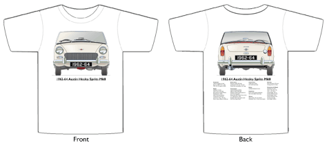 Austin Healey Sprite MkII 1962-64 (wire wheels) T-shirt Front & Back